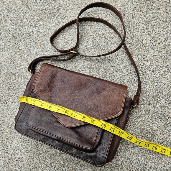 Vintage Brown Leather Crossbody Purse Flap Over Messenger Bag Made in India - Picture 14 of 16